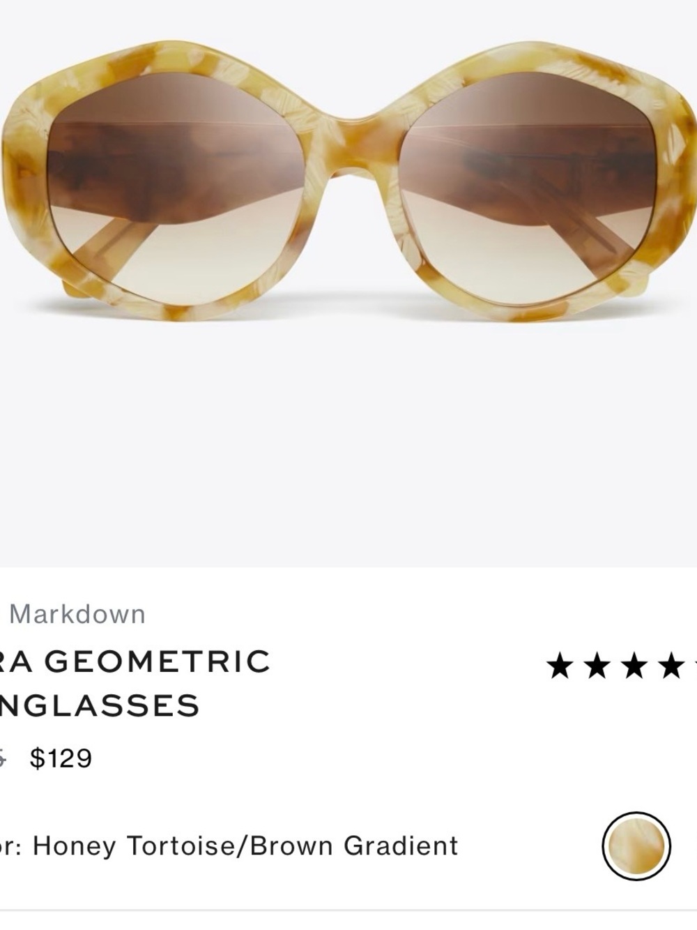 Tory Burch Honey Tortoise Geometric Sunglasses